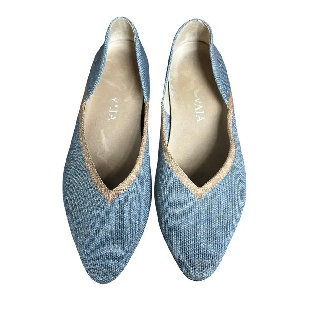 Vivaia Vienna Pointed Toe Knit Ballet Flats Size 37.5 US 7 Light Blue